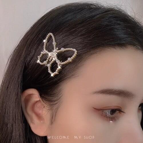 2pc Cute Korean Pearl Butterfly Hair Claw Clips Grips Clamps for Girls Women Hair Accessories Hairpin Crab Headband Headwear