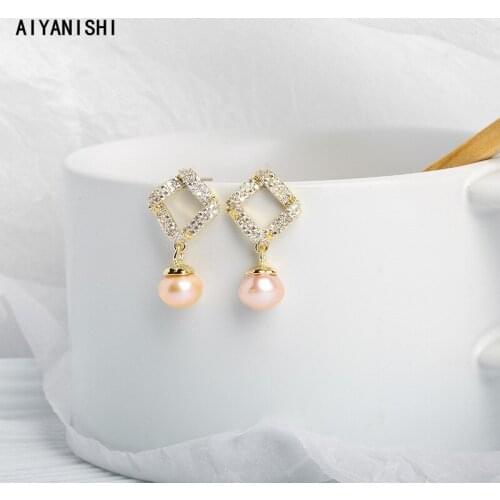 AIYANISHI 18K Gold Filled Natural Freshwater Peal Drop Earrings Women Engagement Pink Drop Pearl Earrings Fashion Jewelry Gifts