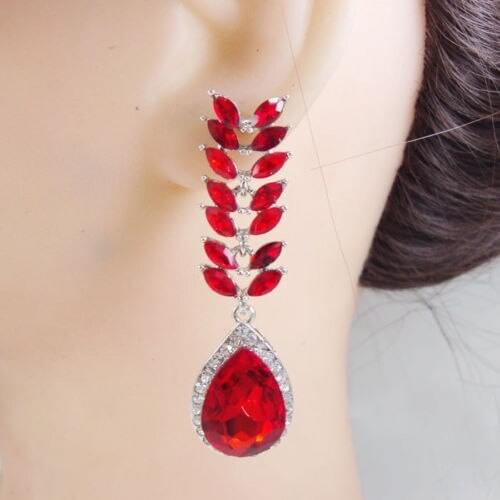 Cubic Zirconia Double Row Leaves Earrings Vintage Woman Party Jewelry