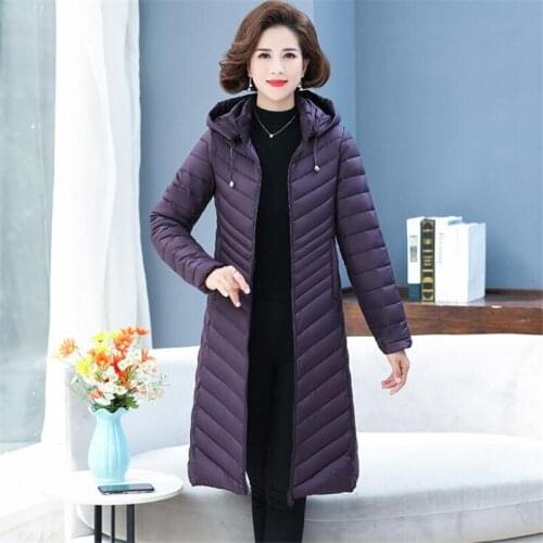 Down jacket women 2021 new long style over the knee simple fashion warm hooded diamond comfortable jacket