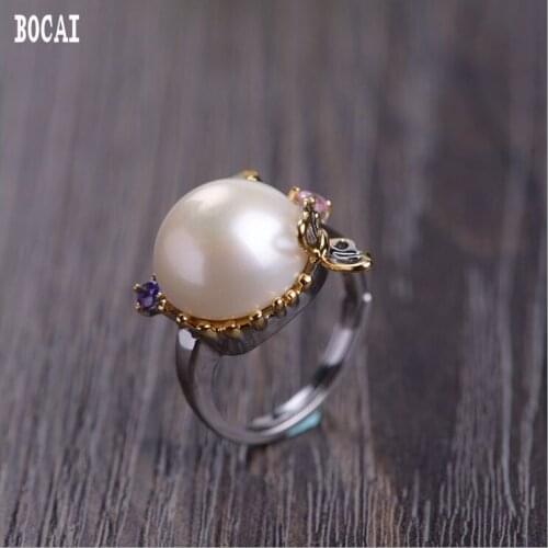 Real S925 pure silver ladies fashion zircon pearl ring