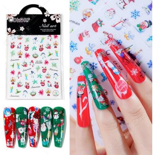 Winter Xmas Nail Sticker 3D Christmas Elk Santa Snowflake Rabbit Cartoon Slider Design Polish Deco Nail Accessories