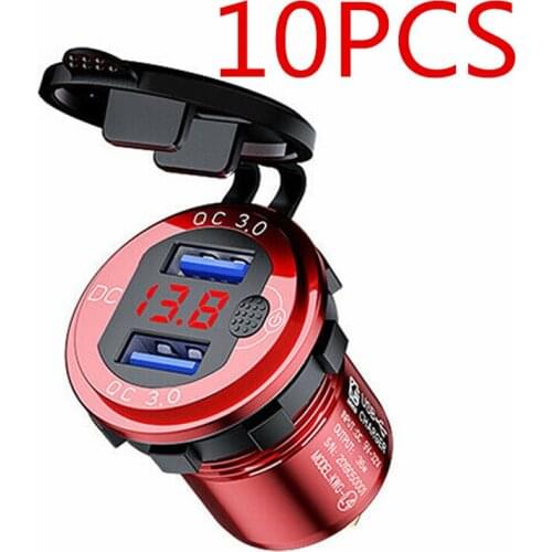 10pcs/set 3A Dual Ports USB Quick Charger Socket Adapter Power Outlet Display Voltmeter For 12-24V Car Boat Motorcycle Parts