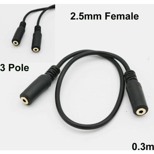 1x 2.5mm 3 Pole Female to Female Jack AUX Auxiliary Audio TRS Extend Connector Cable 30cm Gold Plated