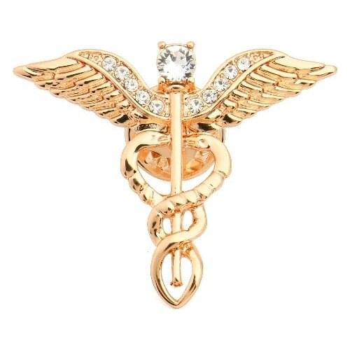 2019 Crystals hygieia Pin Women Accessories Medicinal Logo Caduceus Charms Jewelry,Doctors/Nurses Gift Snake Brooches Wholesale