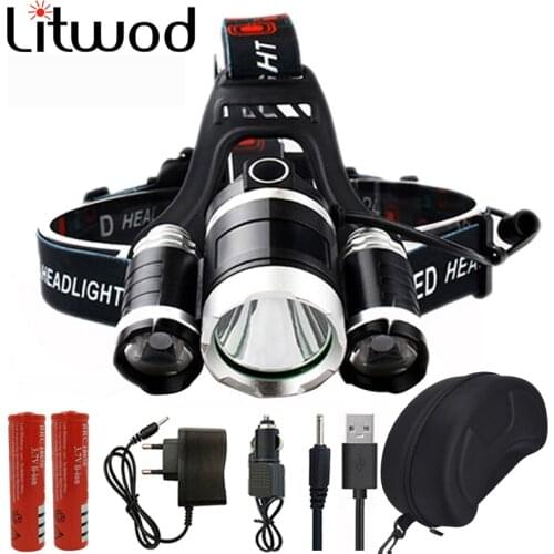 Led Headlamp Headlight Head Flashlight Torch Lamp XM-L T6 18650 Battery Power Bank for Camping Fishing Ship from Russian Litwod