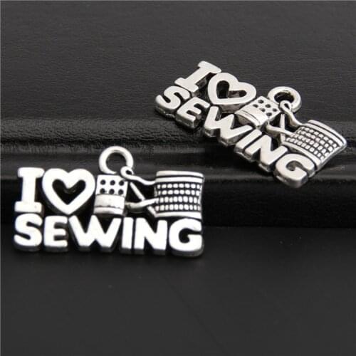 30pcs I Love Sewing Charm Jewelry Findings Silver Color Charms DIY Making Pendant A2874