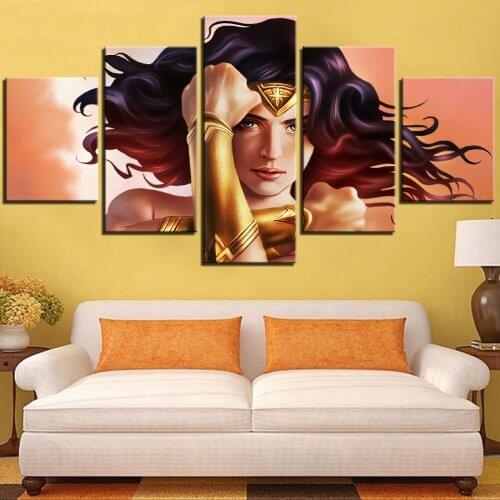 5 piezas mujer Cool Warrior lienzo pintura Pelo Corto carteles de chicas fotos dibujos animados para la decoración de la habitac