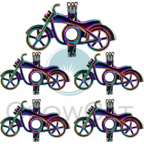 5X Rainbow Motorcycle Pearl Cage Bead Cage Essential Oil Diffuser Locket Pendant Jewelry Making Oyster Pearl
