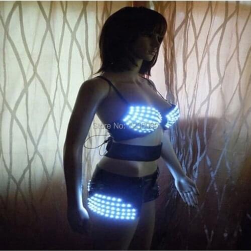 Free Shipping Fashion Performance Light Up Suit Led Costume Lighting Suit Outfit Clothes With Light-Up Bra And Shorts