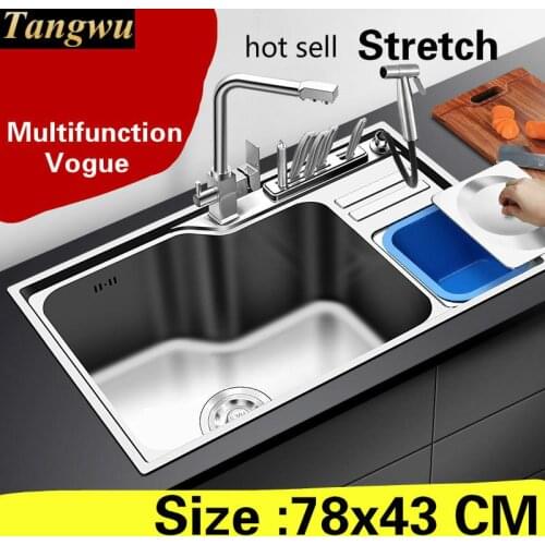 Free shipping Luxury kitchen single trough sink multifunction do the dishes vogue 304 stainless steel big hot sell 780x430 MM