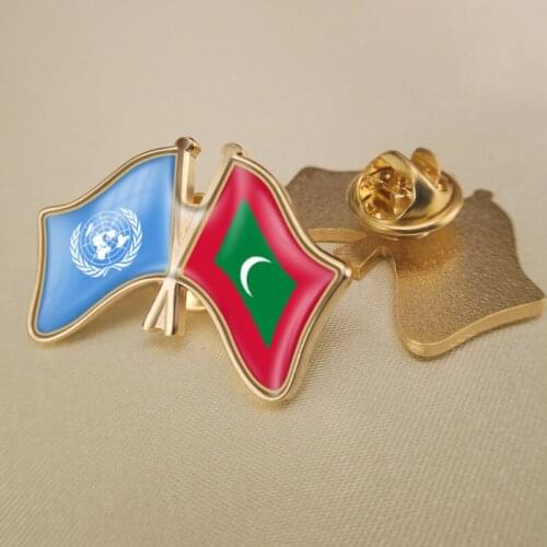 United Nations and Maldives Crossed Double Friendship Flags Lapel Pins