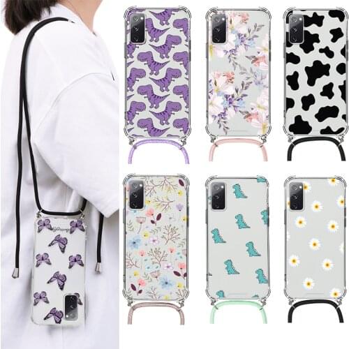 Necklace Lanyard Rope PC Airbag Leopard Case For Samsung S20 FE Case Bumper For Samsung Galaxy S20FE S 20 FE 6.5'' TPU Bag Cover