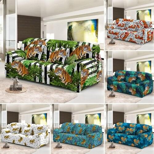 Tiger With Tropical Leaves Sofa Cover For Living Room Detachable Elastic Couch Covers Sectional Stretch Slipcover 1/2/3/4 Seater