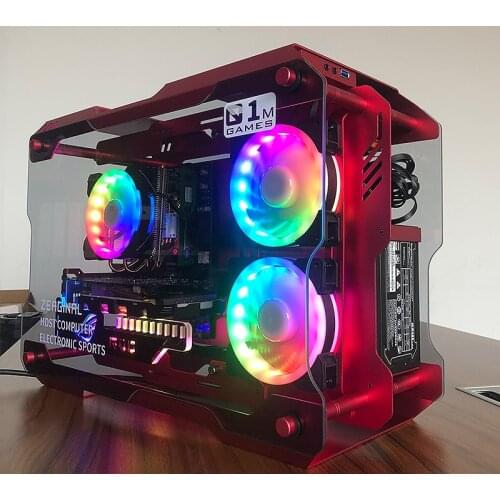 MATX ITX Motherboard DIY Open Desktop Case USB3.0 Computer Gaming Case Tempered Glass Transparent With 3x120MM RGB Fan Cooling