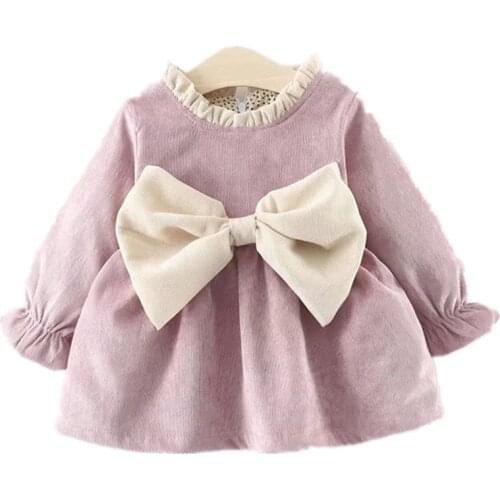 Toddler Baby Girl Kids Big Bow Warm Party Wedding Princess Winter Dress Long Sleeve Tutu Dress
