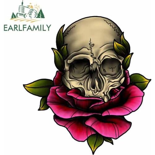 EARLFAMILY 13cm x 11.8cm For Skull Rose Sunscreen Car Stickers Surfboard Decal Fashion Scratch-Proof Vinyl Material Decor