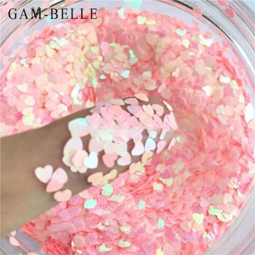 GAM-BELLE 50g Laser Nail Art Glitter Sequins 3mm Love Heart Shape 3D Nail Art Decoration Gold Silver Sparkly Flake Manicure Tool