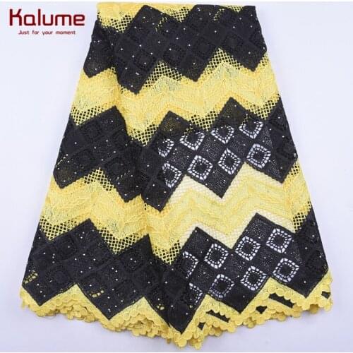 Kalume 2020 High Quality African Lace Fabric Yellow Nigerian Water Soluble Cord Lace With Stone Guipure Cord Lace For Dress 2003