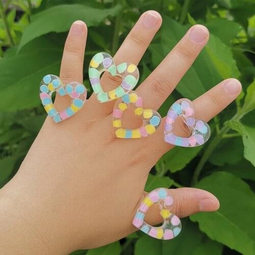 Lost Lady New Colorful Star Heart Resin Rings Cute Transparent Hollow Rings for Girls Women Jewelry Gift Party Accessories