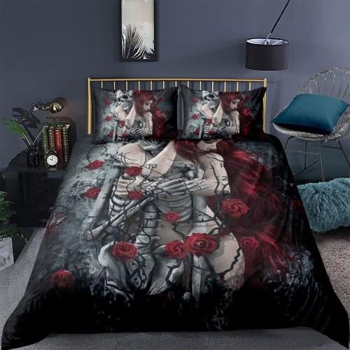 3D Skull Duvet Cover Sets Love the Skeleton Comforter Cases Pillow Cover Full Double Single Twin Queen Size 160*220cm Bedclothes