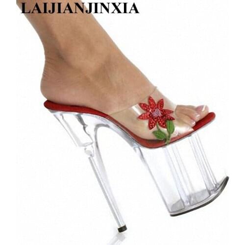 LAIJIANJINXIA 20 CM High Heels Slippers Club Night Sexy Pole Dancing Shoes Platform Women Shoes Slip-On Dance Shoes E-021