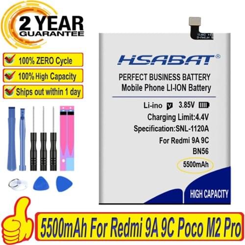 Top Brand 100% New 5500mAh BN56 Battery for XIAOMI Redmi 9A / 9C / Poco M2 Pro Batteries + free tools