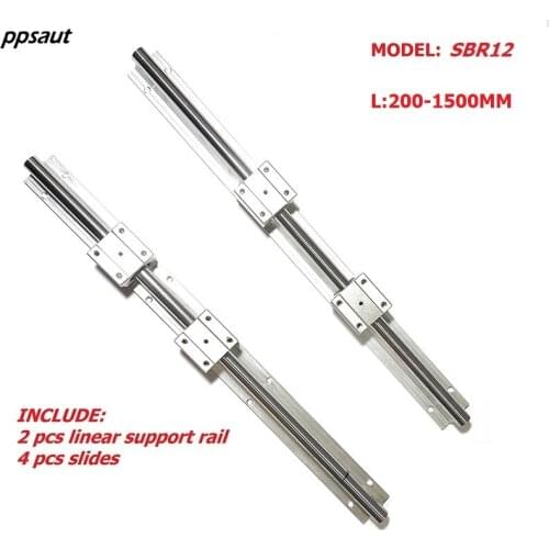 2Pcs SBR12 Linear Rail Guide 300 400 500 600 1000 1200 1500mm + 4pcs Sliders Linear Bearing Block Linear Block Linear Rail Set