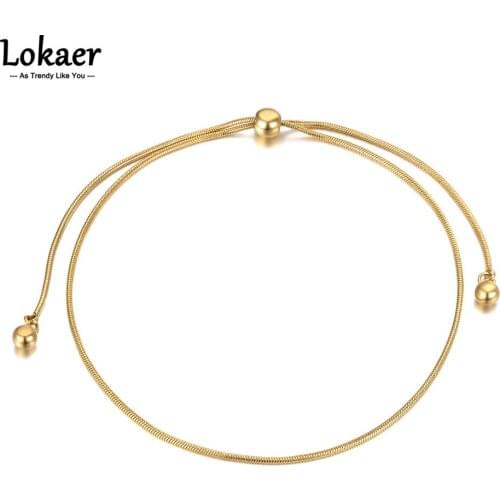 Lokaer Bohemia Party Snake Chain Adjustable Anklets For Women 14K Gold Stainless Steel Crystal Foot Jewelry Bijoux Femme A21021