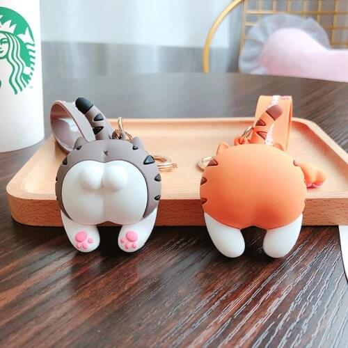 Cute Cat Butt Keychains Creative Cartoon Corgi Dog Car Key Chain Women Bag Pendant Girl Keyring Student Lovers Holiday Gifts