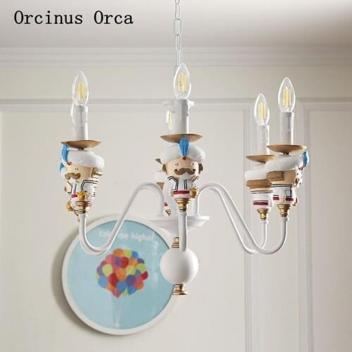 Cartoon Creative LED Kings Chandelier Boys and Girls Bedroom Childrens Room Lamp American Colored Resin Doll Chandelier