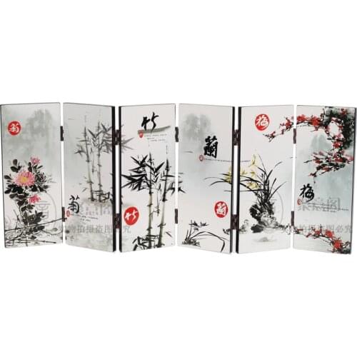 Desk decorative chinese Lacquer ware painting-Mei, orchid,bamboo,chrysanthemum folding screen