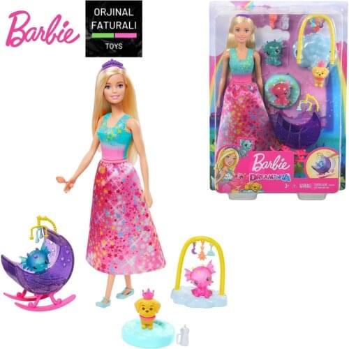 Original Barbie Doll Dreamtopia Dragon Nursery Playset with Barbie Princess Doll, Baby Dragons, Cradle and Accessories GJK51