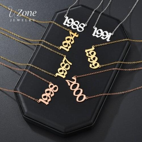 UZone Simple Number 1987-2010 Pendant Necklace 3 Color Stainless Steel Year Of Birth Collar Necklaces For Family Birthday Gift