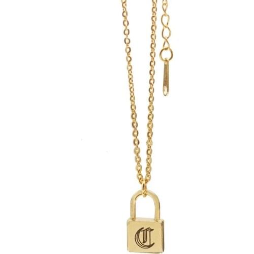 Stainless Steel Lock Initials Pendant Letter Name Necklace For Women Gold/Silver Color Metal Padlock Alphabet Charm Choker Femme