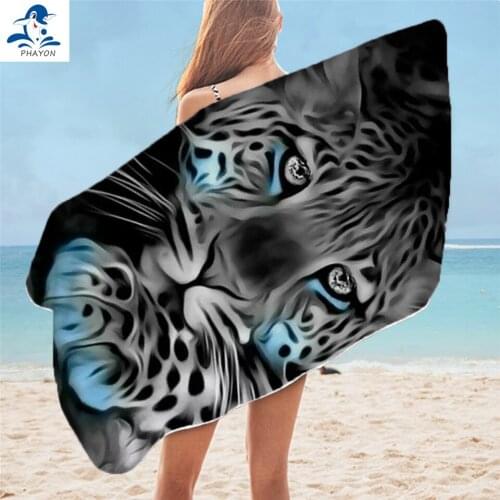 PHAYON Sand Free Quick Dry Beach Towel Snow Leopard Microfiber Bath Towels Animals Beach Cushion Portable Swimming Sport Towel