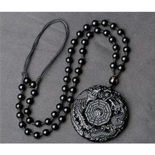 Natural stone Quartz crystal Black Obsidian hand Carved Gesneden Draak Phoenix beads Pendant for diy jewelry making necklace