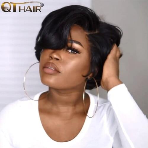 QT Short Pixie Lace Wigs Pixie Cut Wig Straight Brazilian Remy Hair 150% Density Machine Made Human Hair Wigs For Women