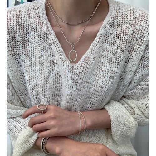 Real. 925 Sterling silver Weave Roped Open Oval Pendant Choker clavicle necklace Snakebone Chain Geometric Fine Jewelry TLX968