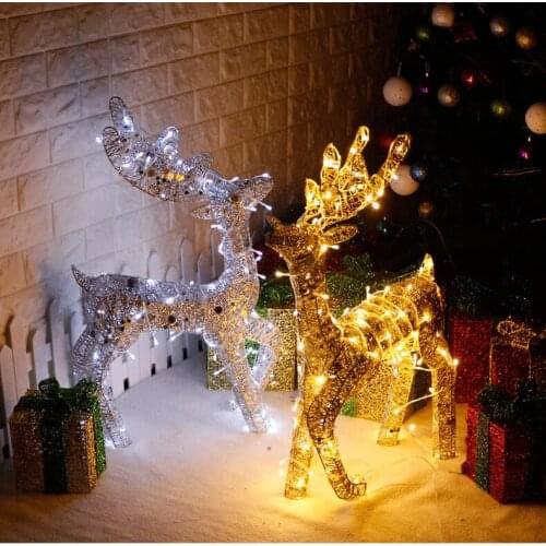 Christmas decoration deer handmade wrought iron gold silver glowing luminous elk jewelry shopping mall hotel large decorations