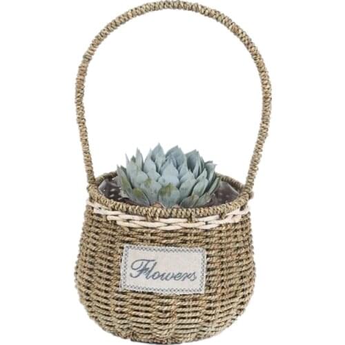 Straw Baskets Pastoral Style Portable Basket Green Plant Potted Flower Pot Home Decorative Creative