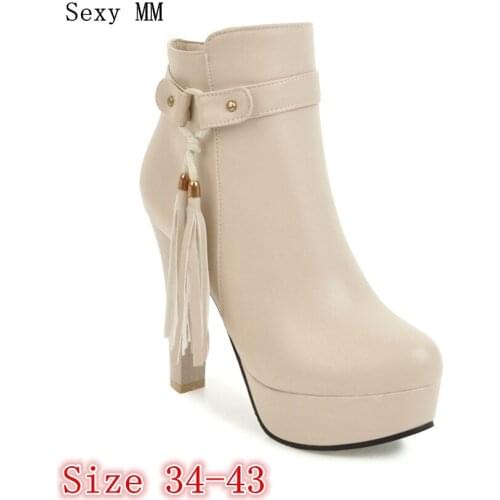 Spring Autumn Winter Platform High Heel Ankle Boots Women Short Boots Ladies Shoes botas botte femme Plus Size 34 - 40 41 42 43