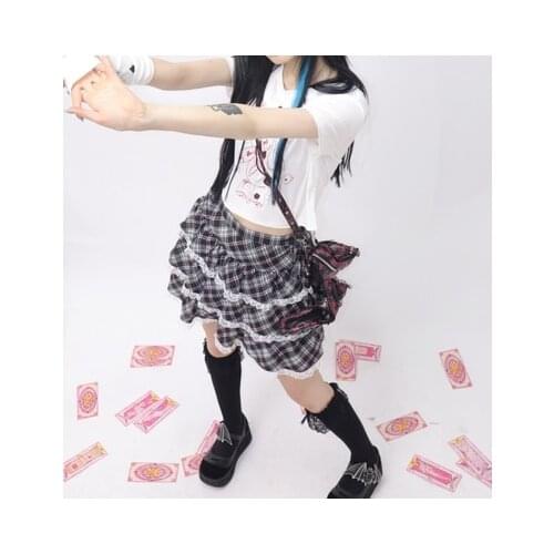 New Hot Girl Gothic Harajuku Punk Double Cake Skirts Autumn Fashion High Waist Sweet Kawaii Mini Plaid Skirts