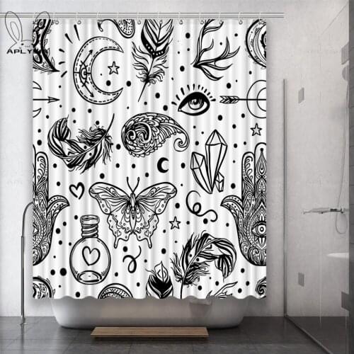 Gypsy Brown Man White Moon Eye Deer Flower Polyester Fabric Shower Curtain for Bathroom