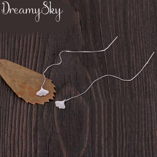 DreamySky 100% Real Silver Color Jewelry Fashion Ginkgo Biloba Leaf Earrings For Women Wedding Girls Statement Jewelry