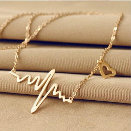 South Korea Love Heart Shaped Titanium Necklace Imitation Ecg Heart Pendant Chain Winnings Jewelry Wholesale Female Clavicle