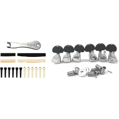 1 Set Guitar Bridge Pins Puller Pulling Remover Extractor Tool & 1 Set Guitar String Tuning Key Pegs/Machine Head Knobs