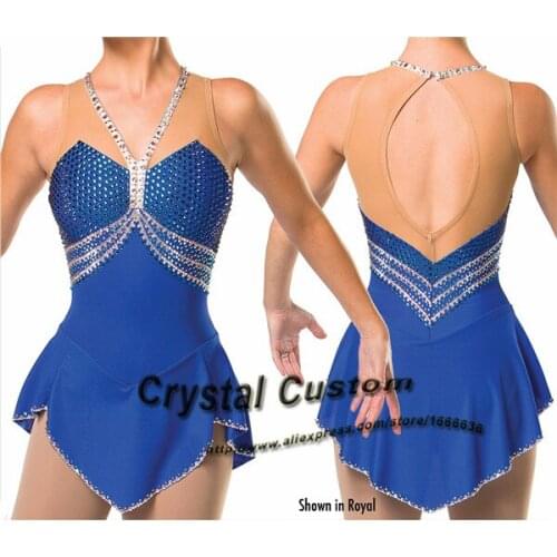 2016 Custom Blue Figure Skating Dresses With Spandex New Brand Vogue Figure Skating Competition Dress Customized DR2998