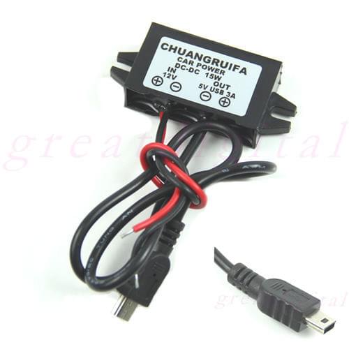 2021 New DC 12V to 5V 3A 15W Waterproof DC Converter Mini USB Car Power Adapter