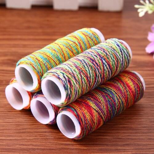 5pcs Rainbow Color Polyester Yarn Sewing Thread Roll Machine Hand Embroidery Sewing Thread Quilting Spool For Home Sewing Kit